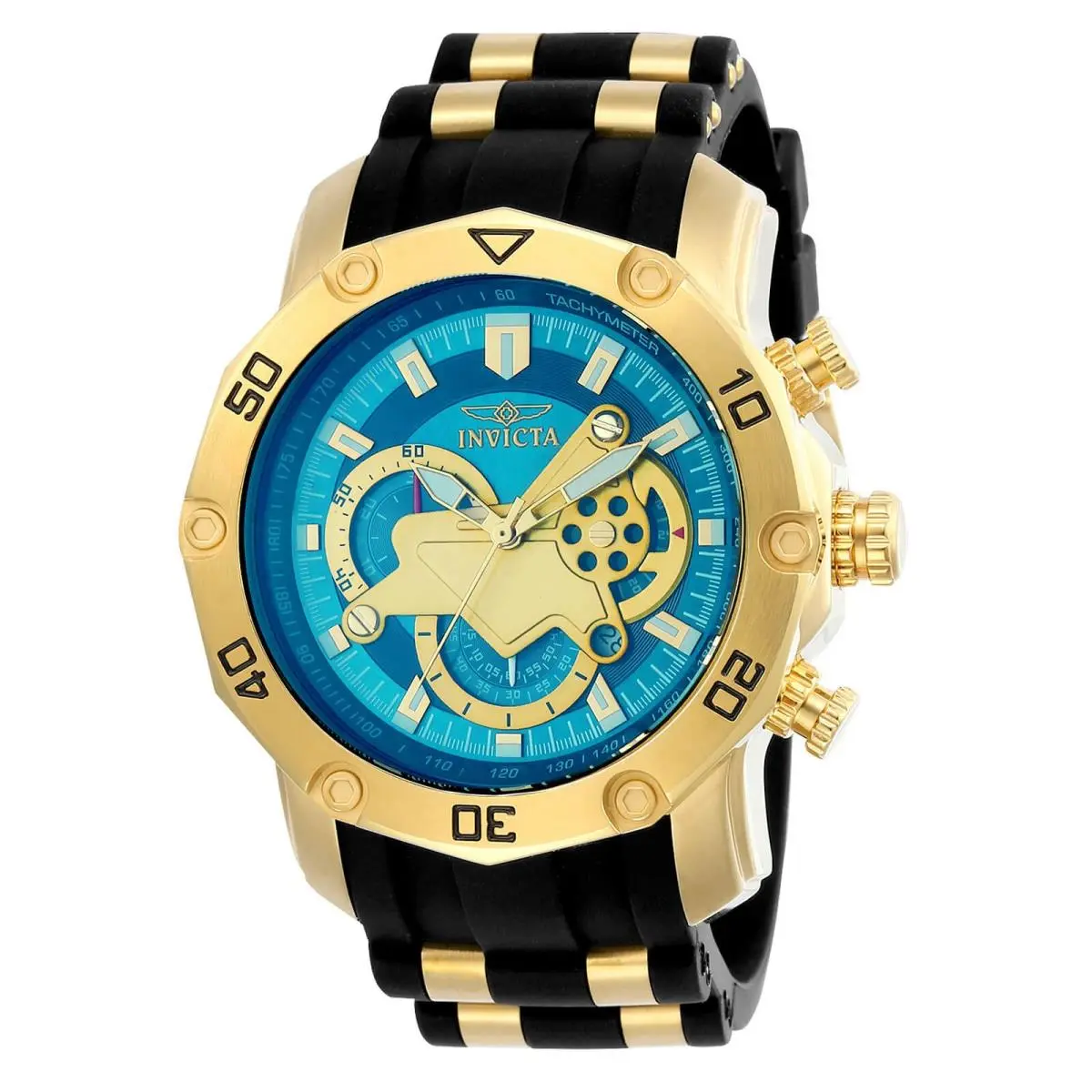 Invicta Men`s Watch Pro Diver Scuba Chronograph Blue Dial Two Tone Strap 23426 - Blue, Gold, Dial: Blue, Gold, Band: Yellow, Black