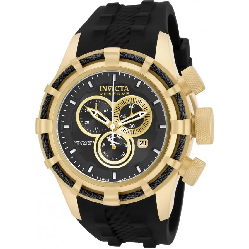 Swiss Made Invicta 15786 Reserve Bolt Chronograph 18K Yellow Gold Pl Men`s Watch
