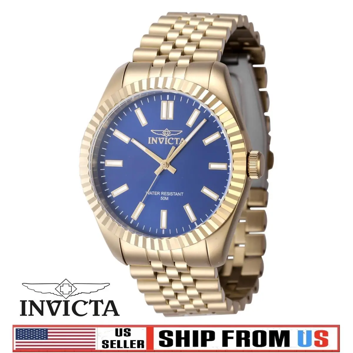 Invicta Specialty Oxford Men`s Gold Royal Blue 43mm Quartz Watch