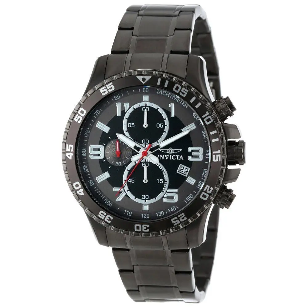 Invicta Men`s Watch Specialty Black Dial Gunmetal IP Steel Bracelet Chrono 14879