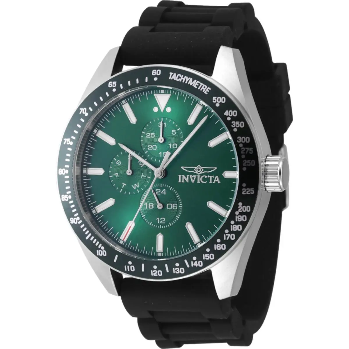 Invicta Men`s Watch Aviator Quartz Green Dial Black Silicone Rubber Strap 47591
