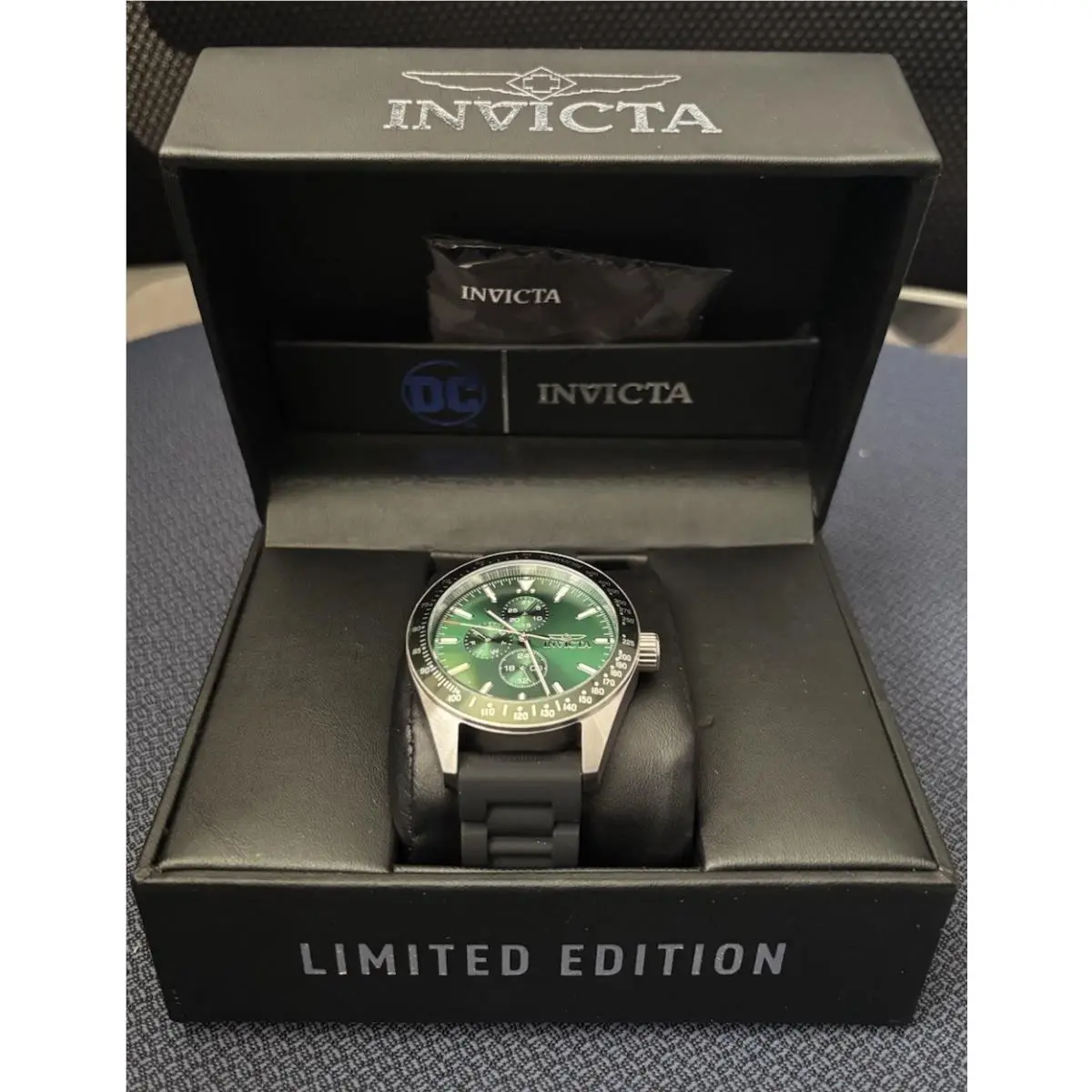 Invicta Men`s Aviator 45mm Watch 47591 - Dial: Green, Band: Black, Bezel: Black
