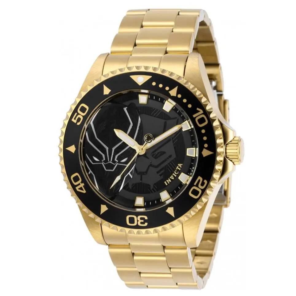 Invicta Marvel 44mm Black Panther Limited Edition Gold Tone SS Watch 29686 - Dial: Black, Band: Gold, Yellow, Bezel: Black, Gold