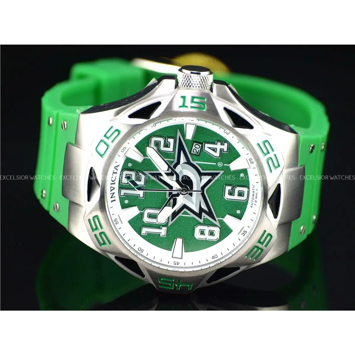 Invicta Men`s 52mm Dallas Stars Coalition Automatic NH35A Green SS Watch