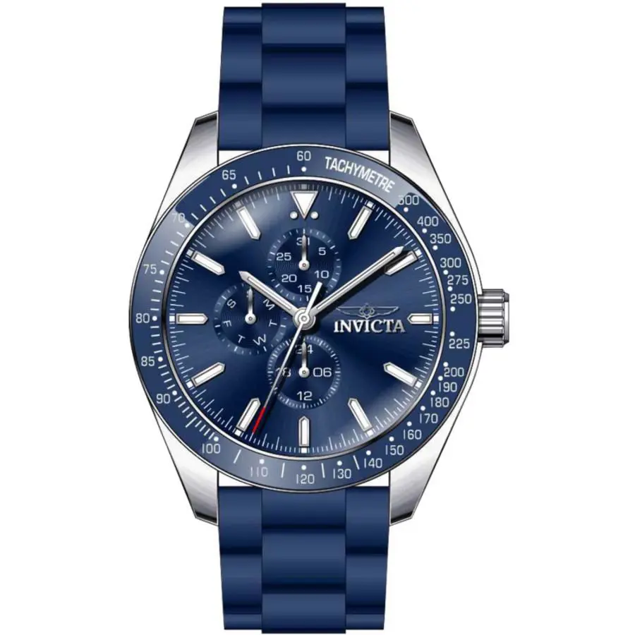 Invicta Men`s Watch Aviator Quartz Date Blue Dial Silicone Rubber Strap 38401