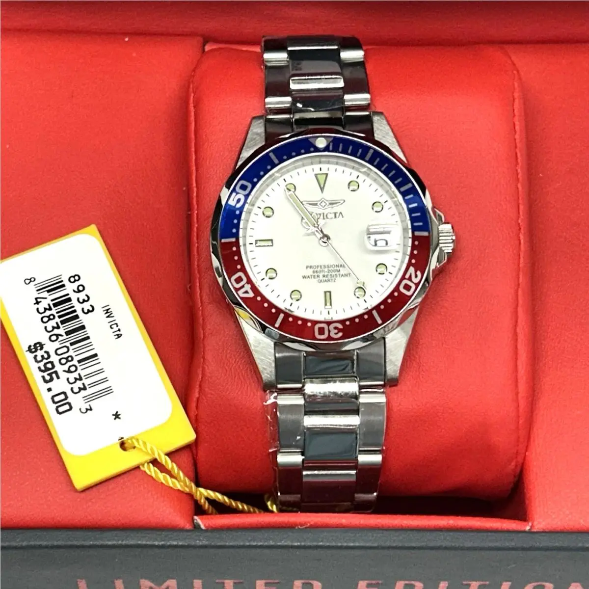 Invicta 8933 Pro Driver Quartz Silver Dial Red Blue Mens 38mm Watch JC