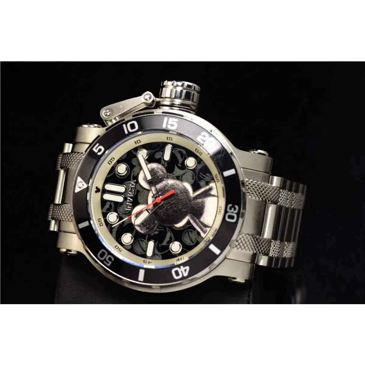 Invicta Men`s Disney Limited Edition 52mm Quartz Black Dial Steel Bracelet Watch - Dial: Silver, Band: Steel, Bezel: Silver