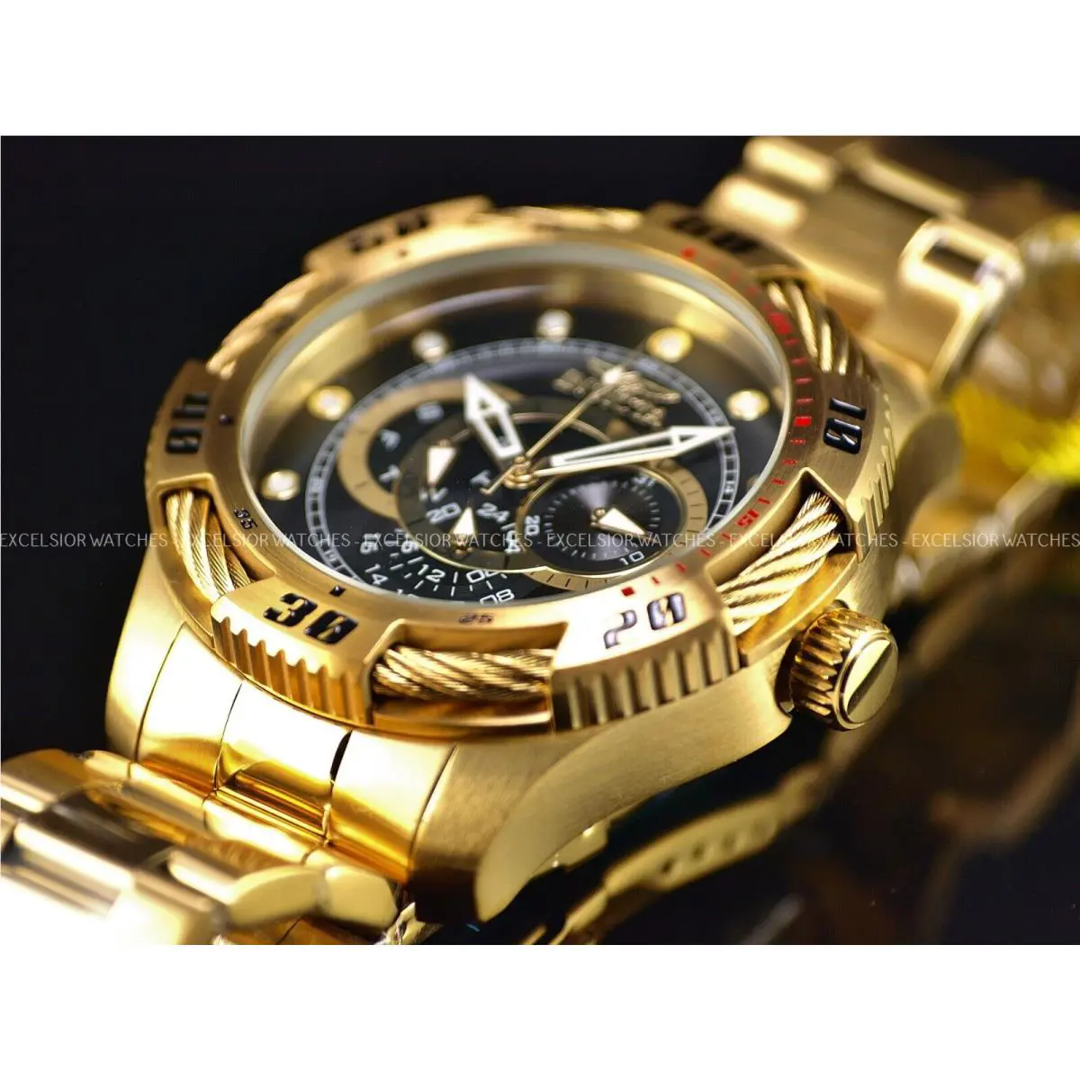 Invicta Men`s 50mm Speedway Bolt Day Date Gmt Quartz Black Dial GT Watch