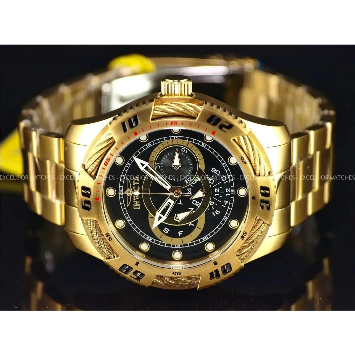 Invicta Men`s 50mm Speedway Bolt Day Date Gmt Quartz Black Dial GT Watch