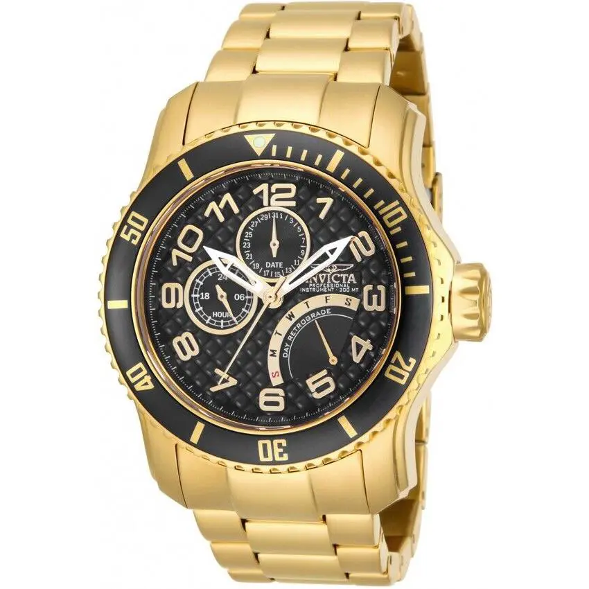 Invicta Men`s 15341 Pro Diver 18k Gold-plated Stainless Steel Black Dial Watch - Black, Dial: Black, Band: Gold