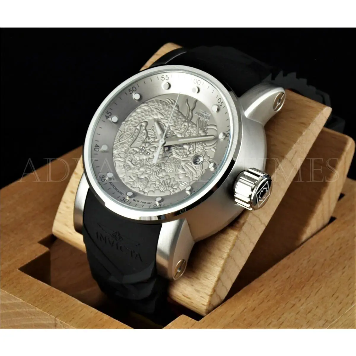 Invicta 48mm S1 Yakuza Dragon NH35A Automatic Silver Dial Black Silicone Watch