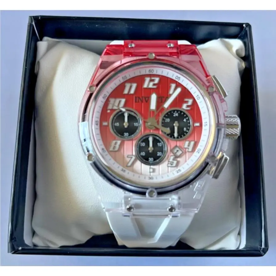 Invicta Men`s Watch S1 Rally Prism Color Flip 44mm Red and White Chrono 47346 NW - Dial: Multicolor, Red, Silver, White, Band: White, Bezel: Clear, Gray, Red, Silver