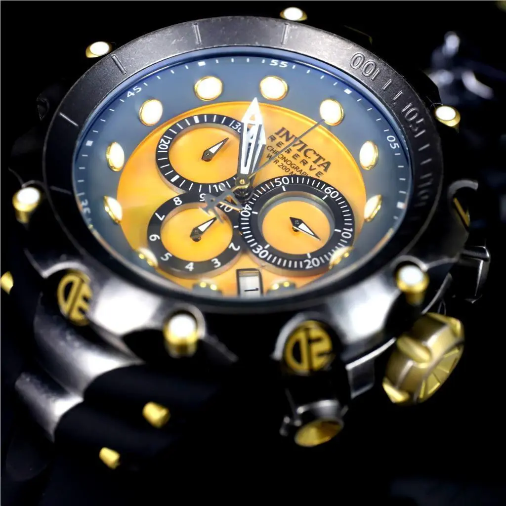 Reserve Venom Gen II Swiss Made Distressed Black Gold Mop 52mm Watch by Invicta