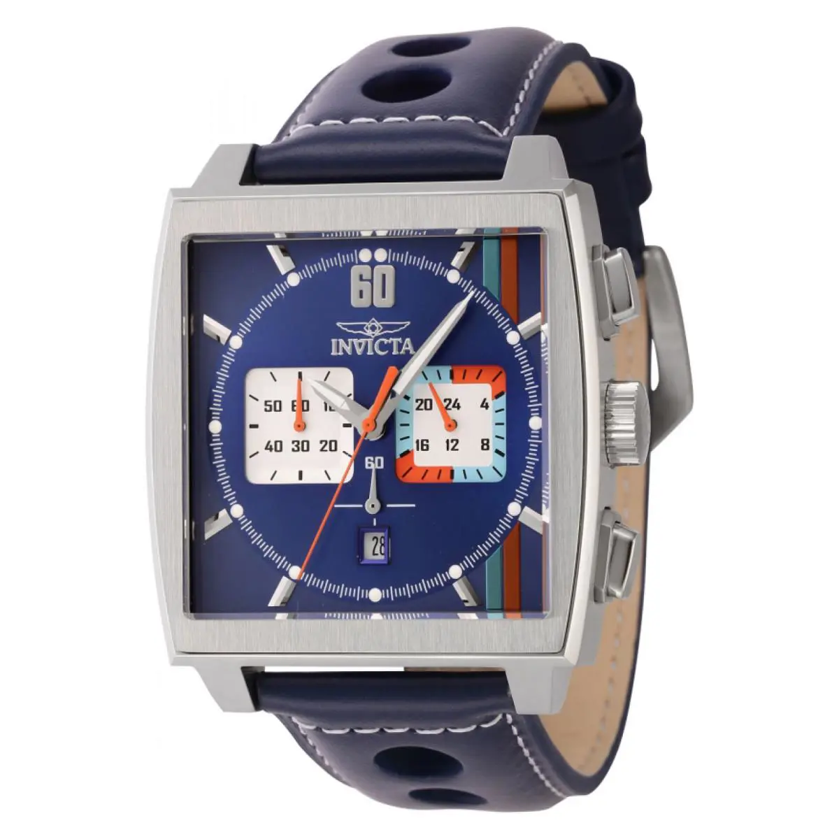 Invicta Racing Men Crystal Accented Silver Tone Tonneau Watch White Dial 47mm