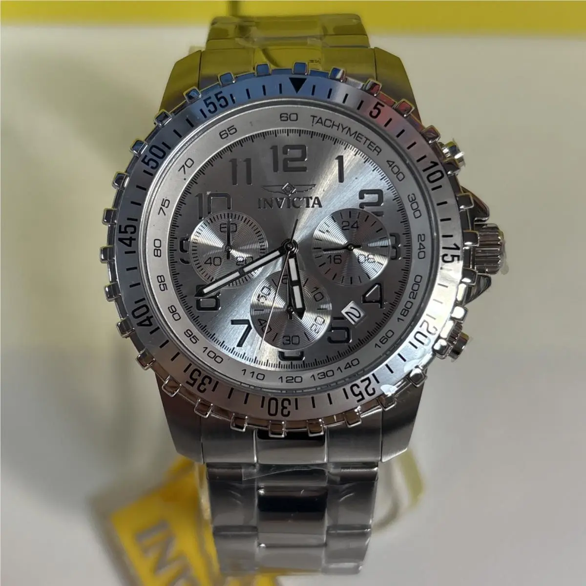 Invicta Men`s 45mm Specialty Pilot Chronograph Silver Dial Silver Tone SS Watch - Dial: Silver, Band: Silver, Bezel: Silver
