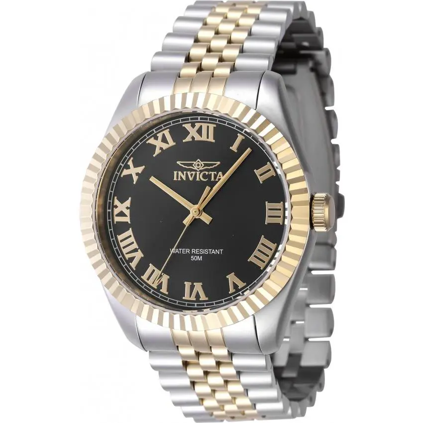 Invicta Specialty Quartz Black Dial Men`s Watch 47401 - Dial: Black, Band: Two-tone (Gold and Silver-tone), Bezel: Silver-tone