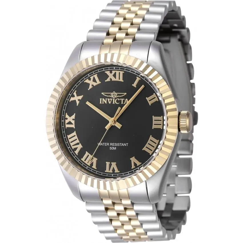 Invicta Specialty Quartz Black Dial Men`s Watch 47401 - Dial: Black, Band: Two-tone (Gold and Silver-tone), Bezel: Silver-tone