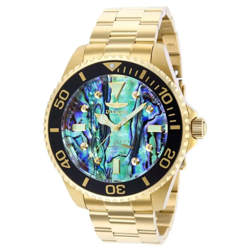 Invicta Pro Diver Men`s 47mm Diamond Abalone Dial Gold Quartz Watch 37403