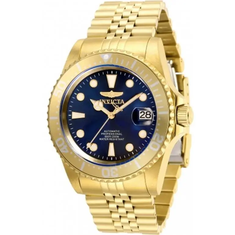 Men`s Pro Diver Automatic Blue Dial Stainless Steel Bracelet Invicta Watch 30097 - Blue, Dial: Blue, Band: Gold