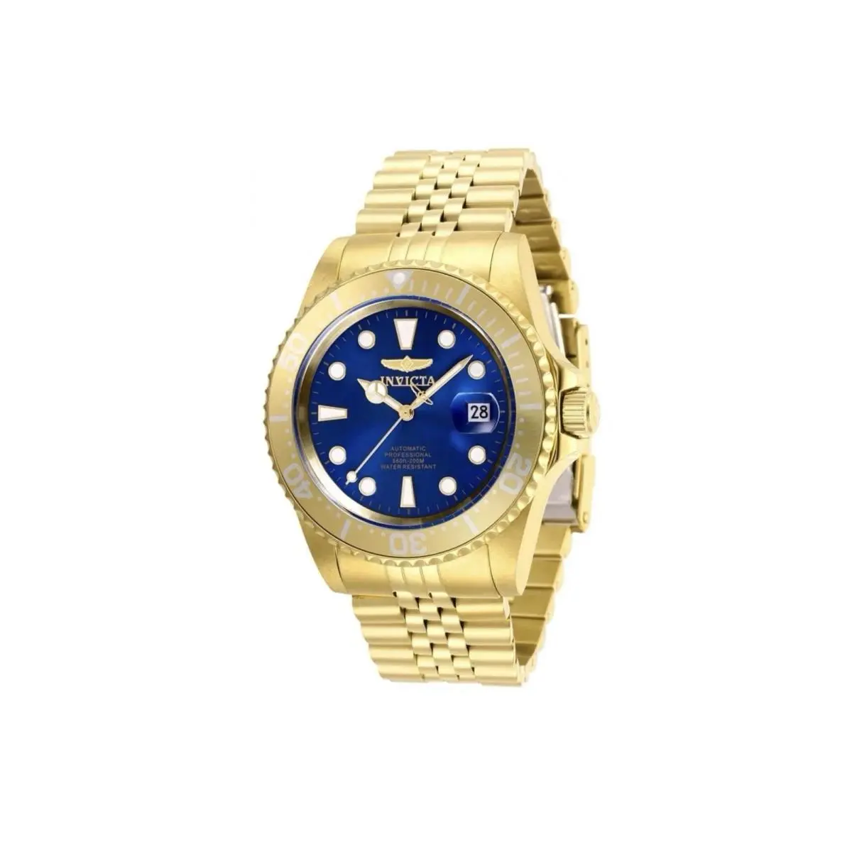 Invicta Pro Diver Navigator 30097 Automatic Men’s Watch Gold Blue Dial 42mm 200M - Dial: Blue, Band: Gold, Bezel: Gold