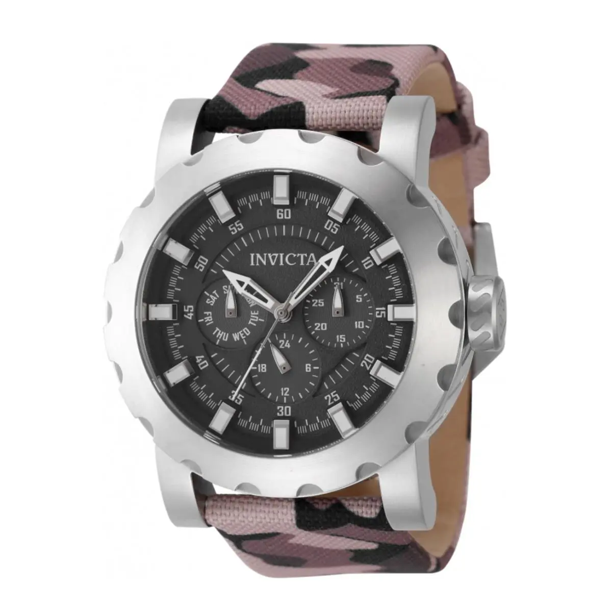 Invicta I-force Commando Men`s 46mm Quartz Watch 47582 Khaki Camo Strap - Dial: Black, Gray, White, Band: Black, Brown, Multicolor, Tan, Bezel: Silver