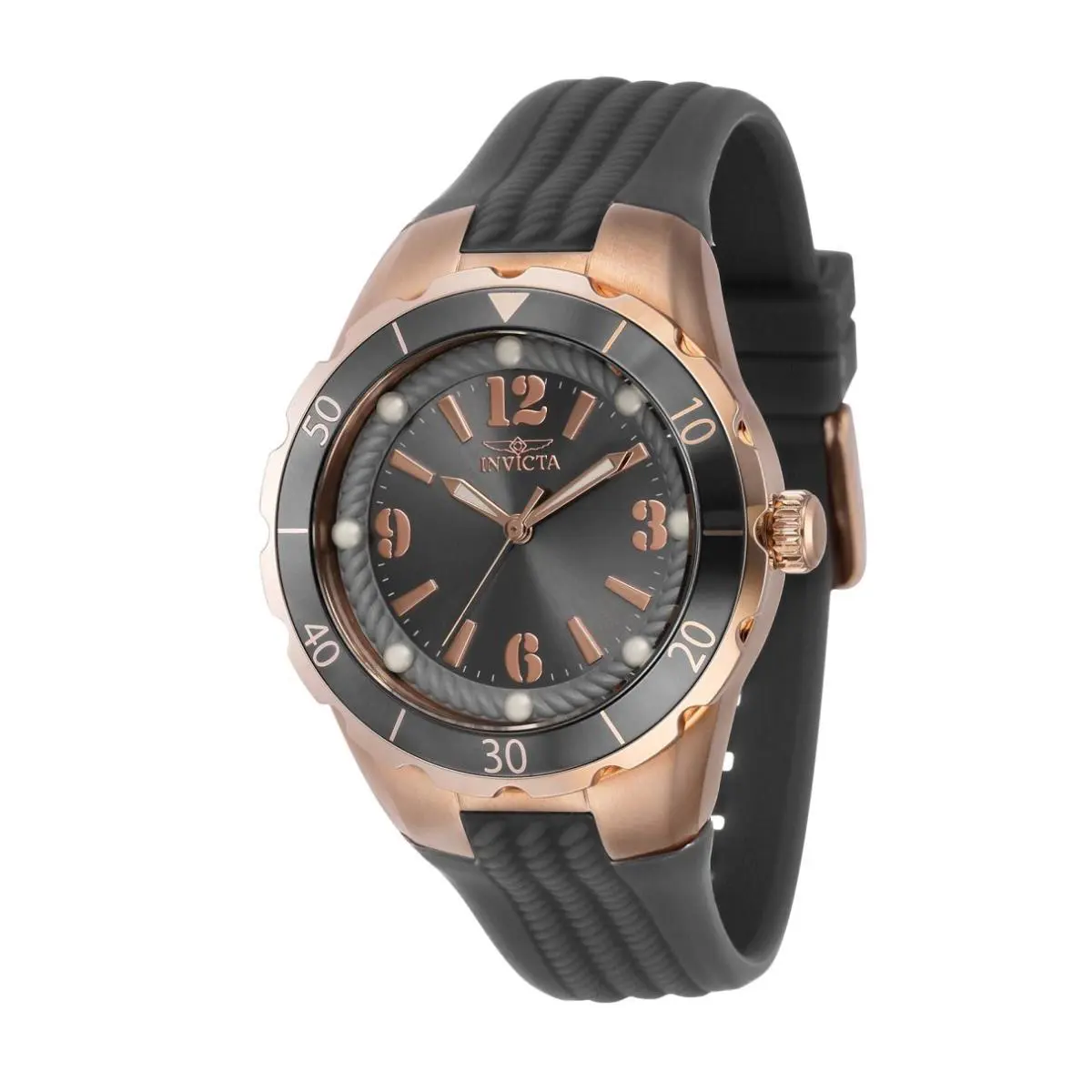 Invicta Angel Quartz Black Dial Unisex Watch 40310 - Dial: Black, Band: Black, Bezel: Rose Gold-tone