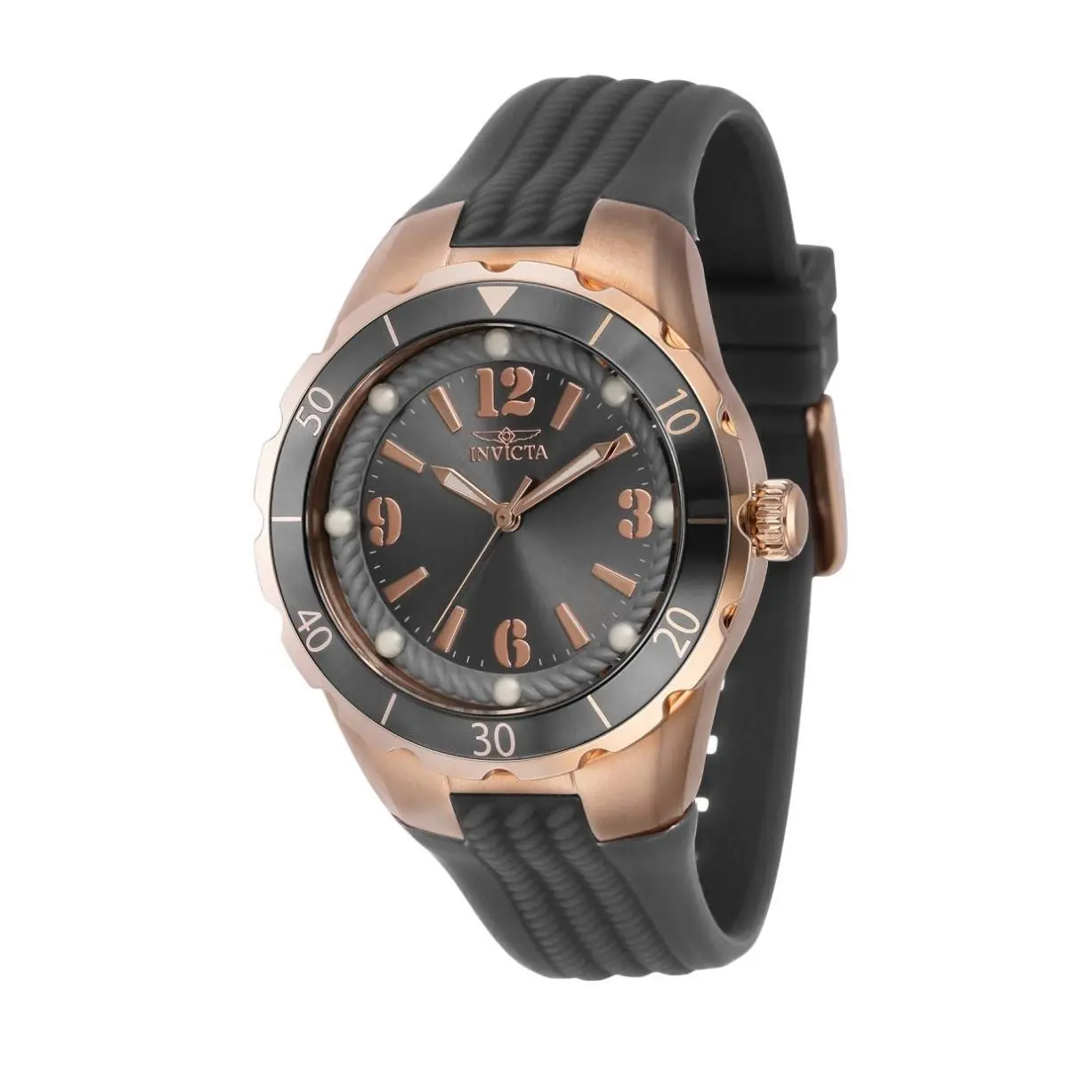 Invicta Angel Quartz Black Dial Unisex Watch 40310 - Dial: Black, Band: Black, Bezel: Rose Gold-tone