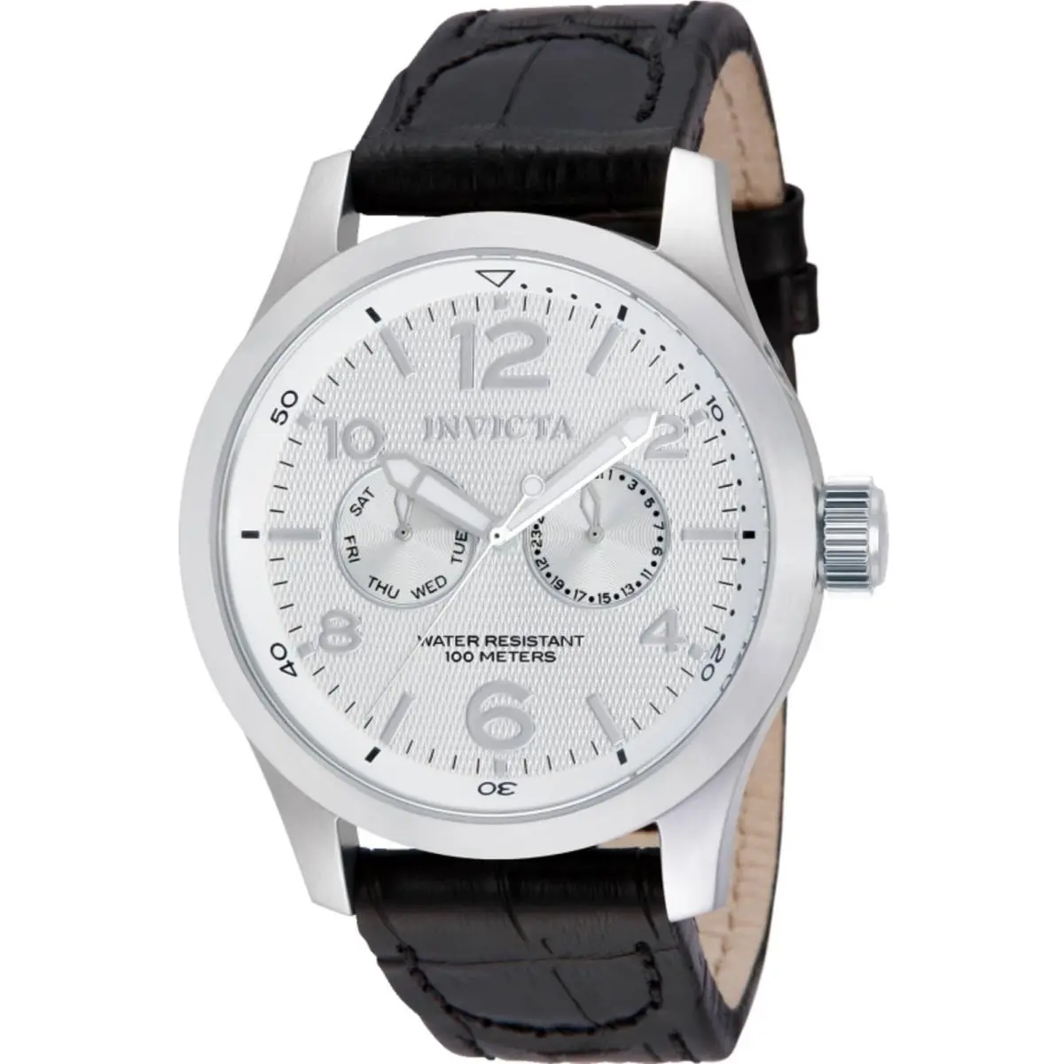 Invicta Men`s Watch I-force Date-day Silver Tone Dial Black Leather Strap 13008 - Dial: Silver, Band: Black