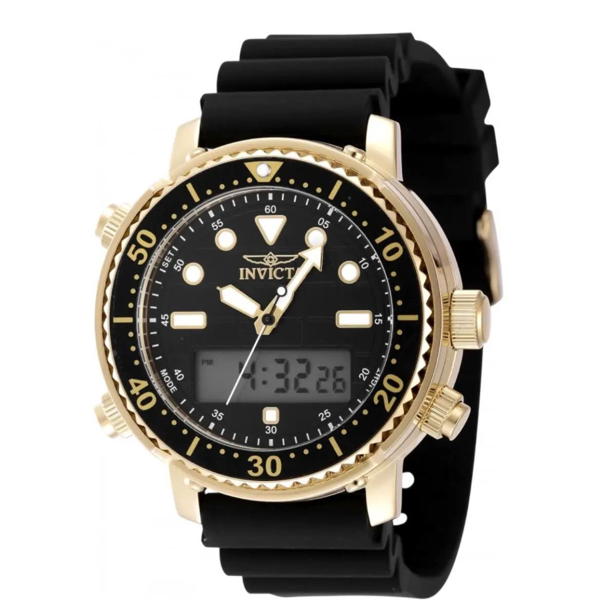 Invicta Pro Diver Men`s 46.5mm Gold Dual Time Digital Ana-digi Watch 48369