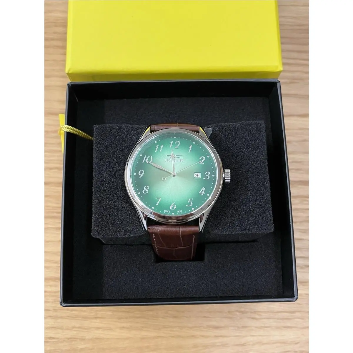 Invicta Celestial Men`s Watch 43mm Green Dial Silver Tone Brown Leather Band - Dial: Green, Band: Brown, Bezel: Silver