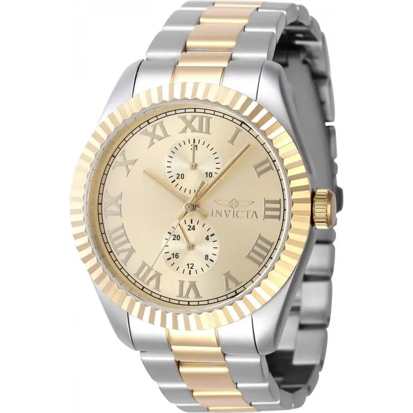 Invicta Specialty Gmt Quartz Gold Dial Men`s Watch 47428 - Dial: Gold-tone, Band: Two-tone (Gold and Silver-tone), Bezel: Silver-tone
