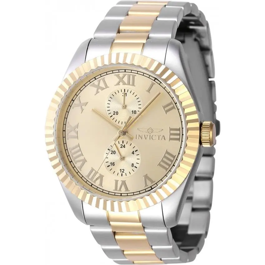 Invicta Specialty Gmt Quartz Gold Dial Men`s Watch 47428 - Dial: Gold-tone, Band: Two-tone (Gold and Silver-tone), Bezel: Silver-tone