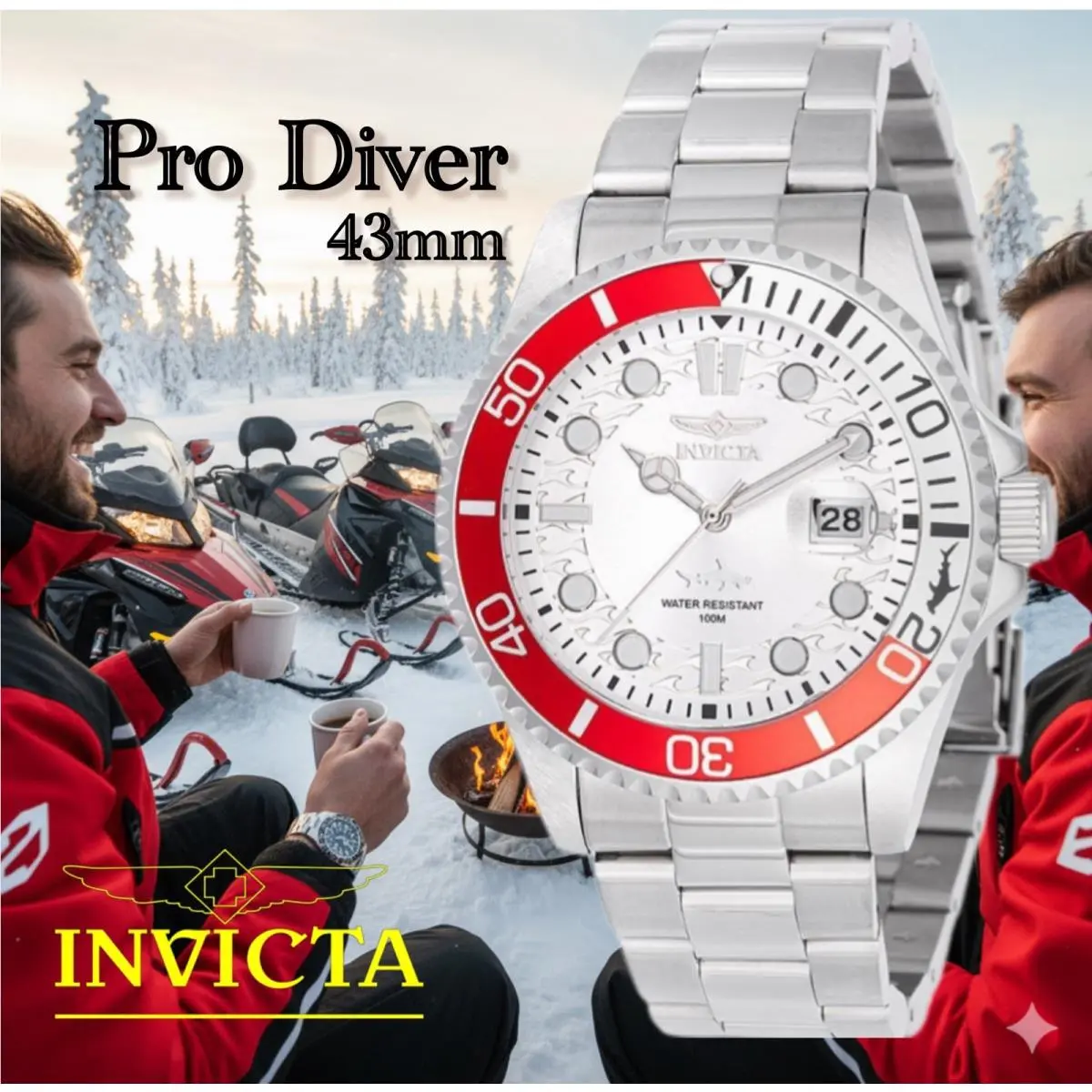 Pro Diver 43mm Silver Dial Silver Tone SS Invicta Mens Quartz Watch