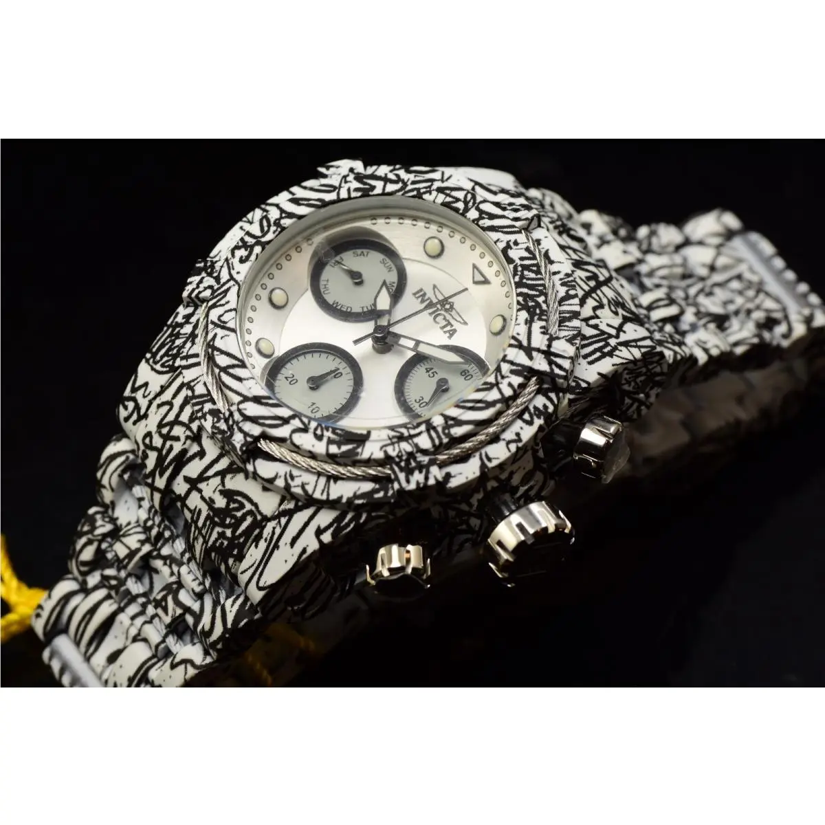 Invicta Bolt 42mm Antique Silver Chrono Dial Aqua Plating Graffiti Watch