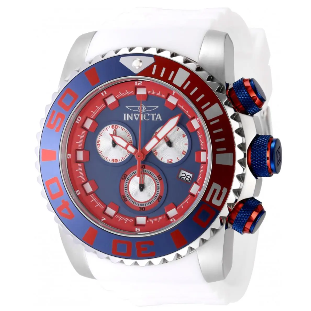 Invicta Sea Hunter Arctic Patriot Men`s 52mm Fly Back Chrono Watch 48989 - Dial: Blue, Multicolor, Red, White, Band: White, Bezel: Blue, Red, Silver