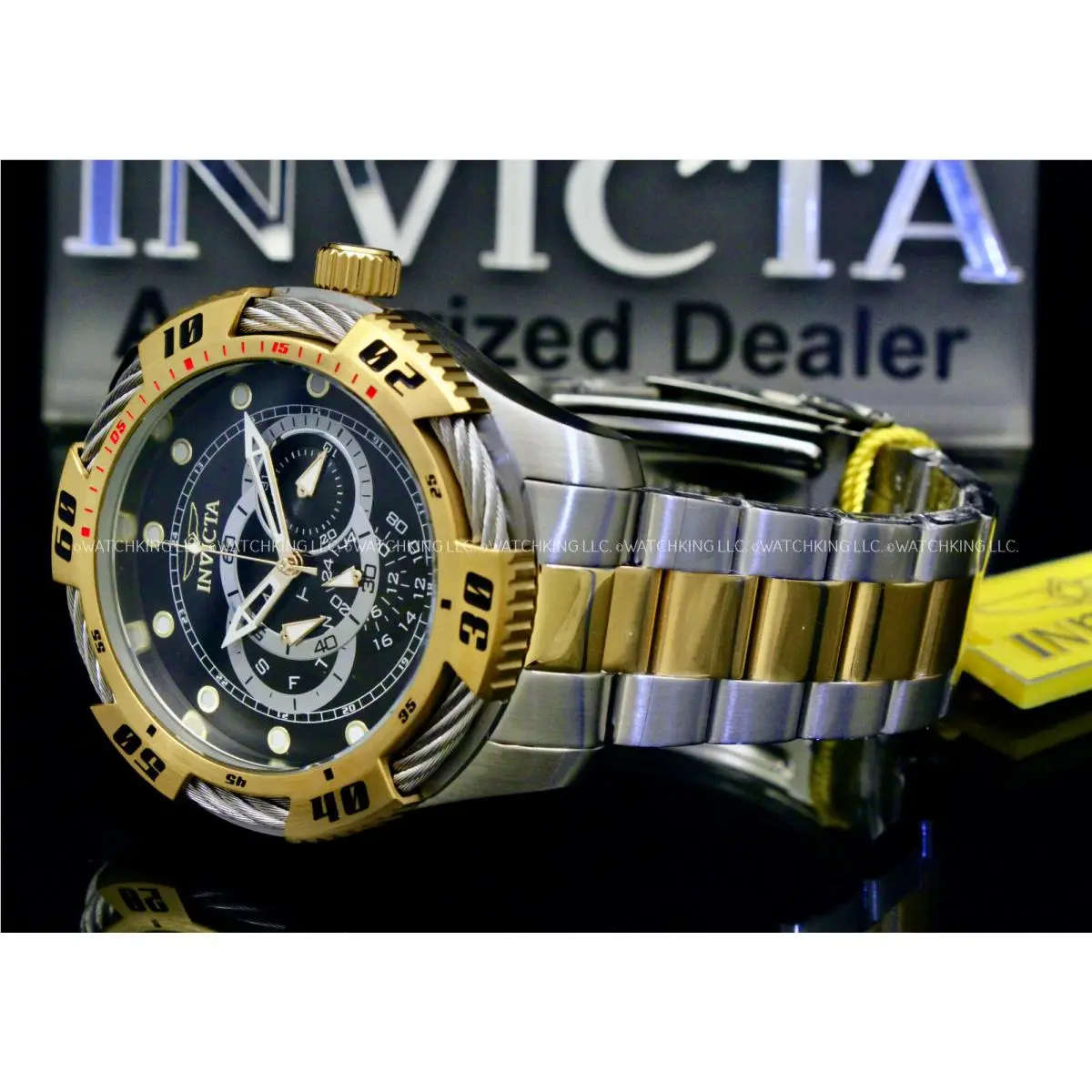 Invicta Speedway 50MM Black Dial 18K Gold Plated Chrono Two Tone S.s Watch