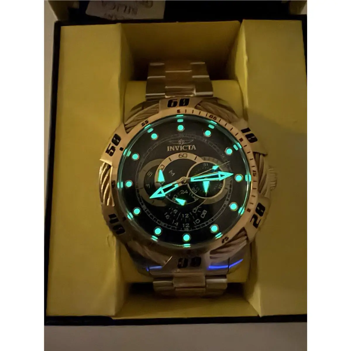 Invicta Speedway 50MM Black Dial 18K Gold Plated Chrono Two Tone S.s Watch