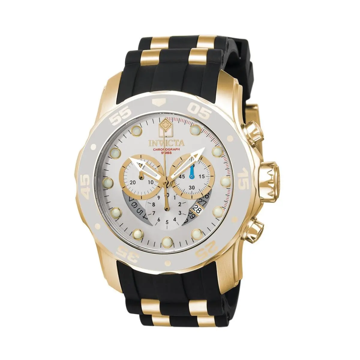 Invicta Men`s Watch Pro Diver Scuba Chrono Silver Tone Dial Two Tone Strap