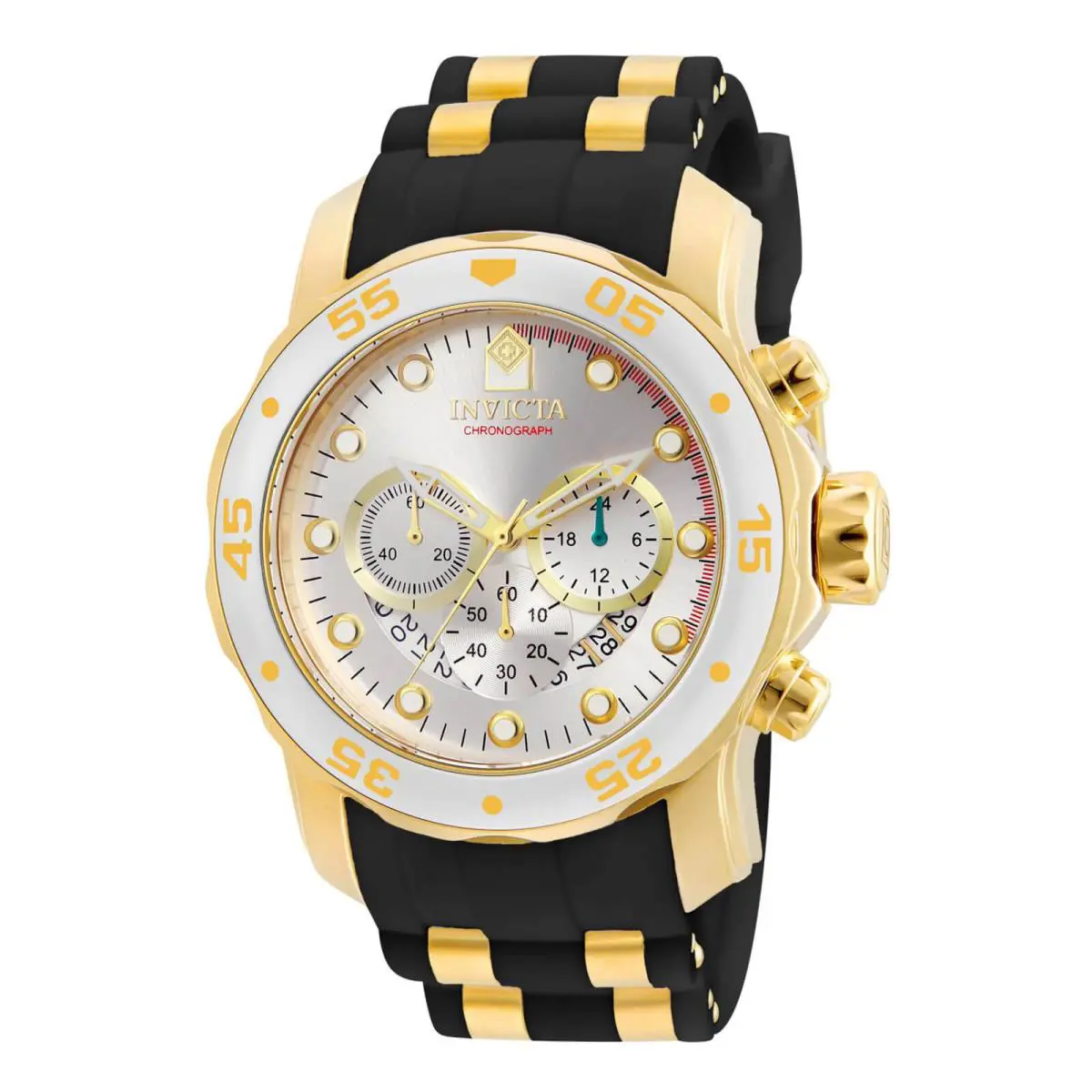 Invicta Men`s Watch Pro Diver Scuba Chrono Silver Tone Dial Two Tone Strap 6985