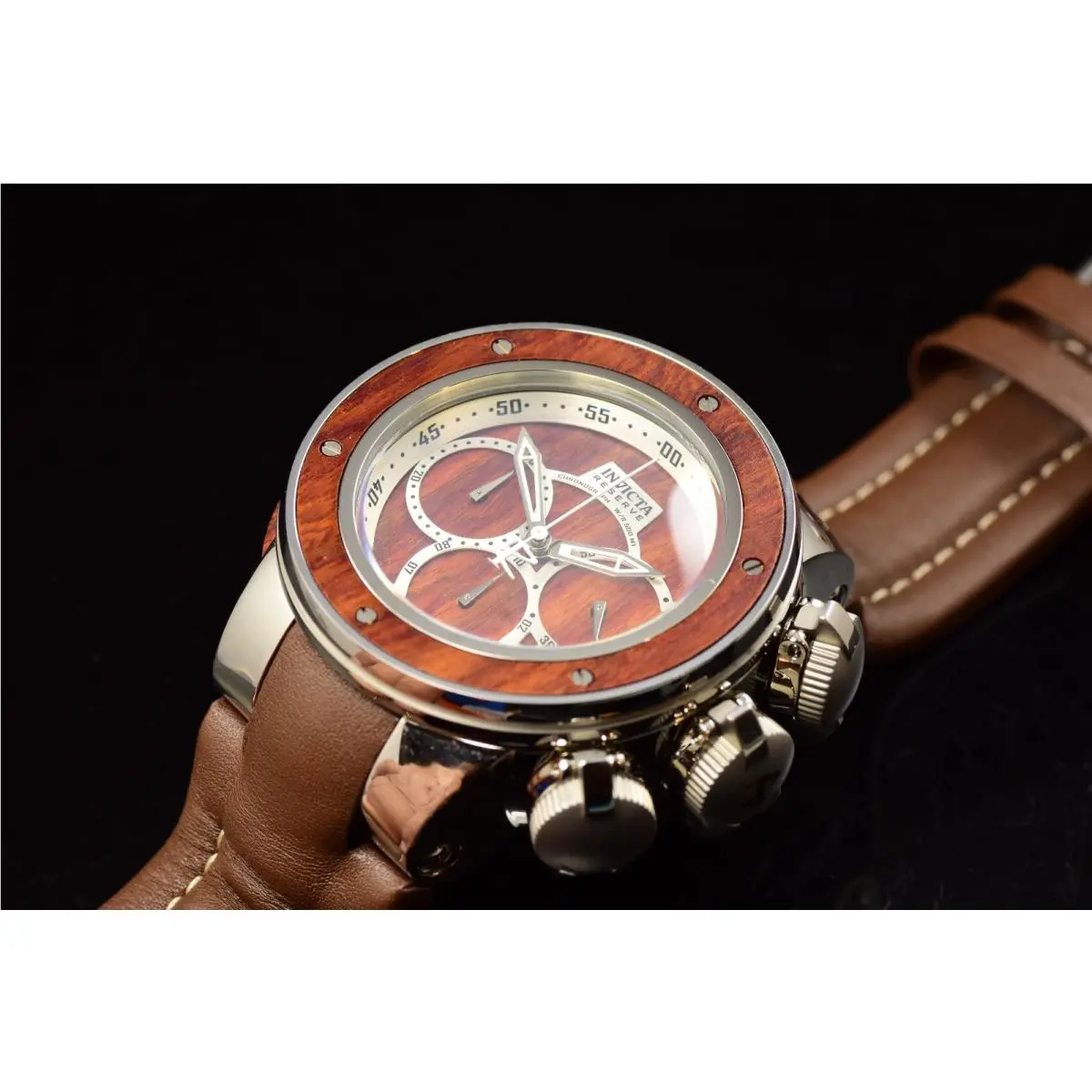Invicta Men`s Reserve Subaqua Dragon Wood/steel Case Leather Brown Watch-nos