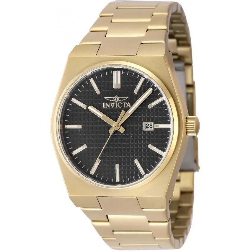 Invicta Speedway Zager Exclusive Quartz Black Dial Men`s Watch 48395 - Dial: Black, Band: Gold-tone, Bezel: Gold-tone