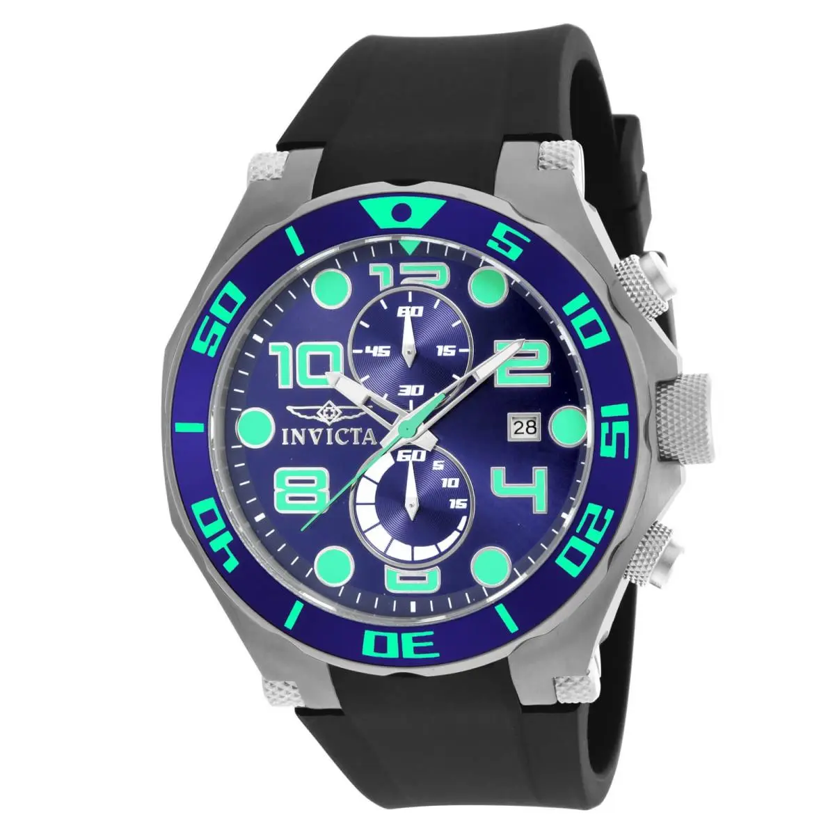 Invicta 17813 Men`s Pro Diver Chrono Blue Dial Black Strap Watch - Dial: Blue, Band: Black