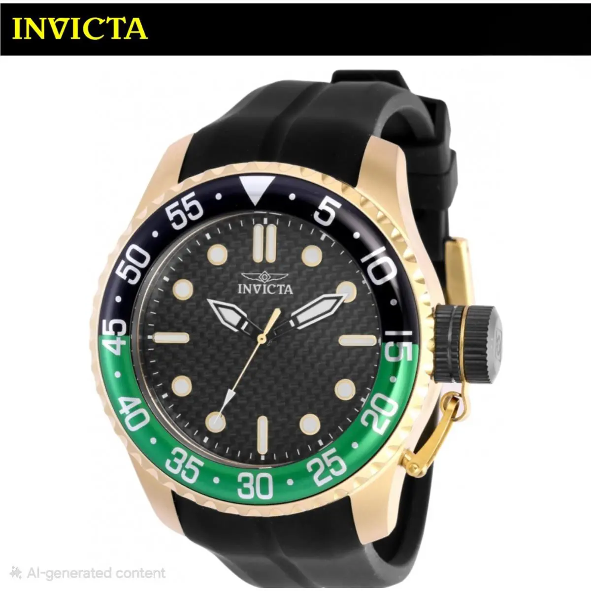 Invicta Pro Diver Black Dial Green-black Bezel Men`s Silicone Watch 35661