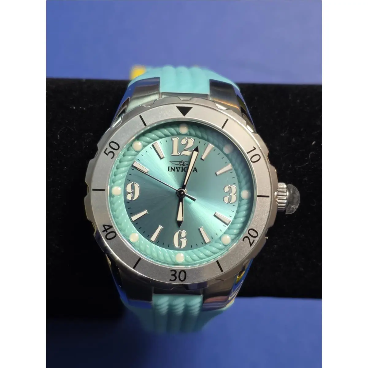 Invicta Women`s Watch Angel Silver Case Light Blue Silicone Rubber Strap - Dial: Blue, Band: Light Blue, Bezel: Blue
