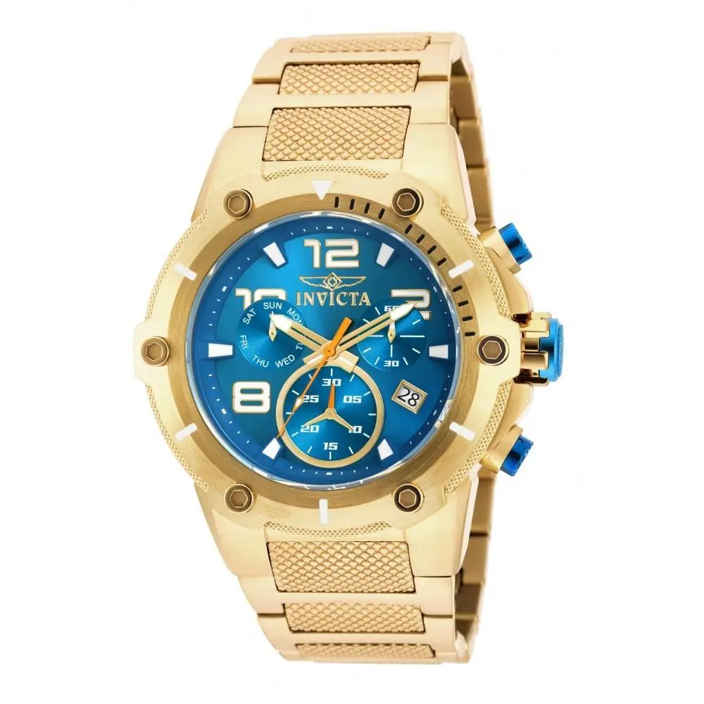 Invicta Men`s 19532 Speedway Quartz Chronograph Blue Dial Watch - Dial: Blue, Band: Gold, Bezel: Gold, Blue