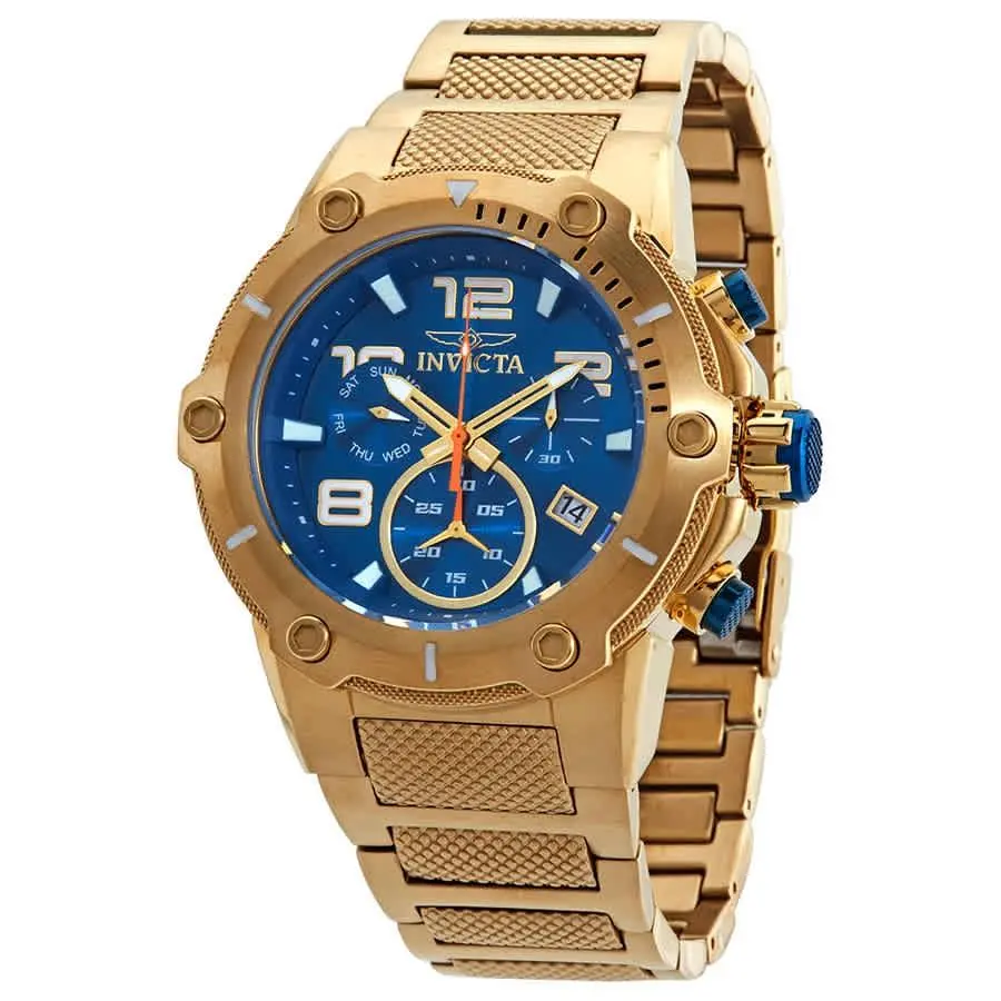 Invicta Speedway Chronograph Blue Dial Gold Ion-plated Men`s Watch 19532 - Dial: Blue, Band: Gold Ion-plated, Bezel: Gold ion-plated