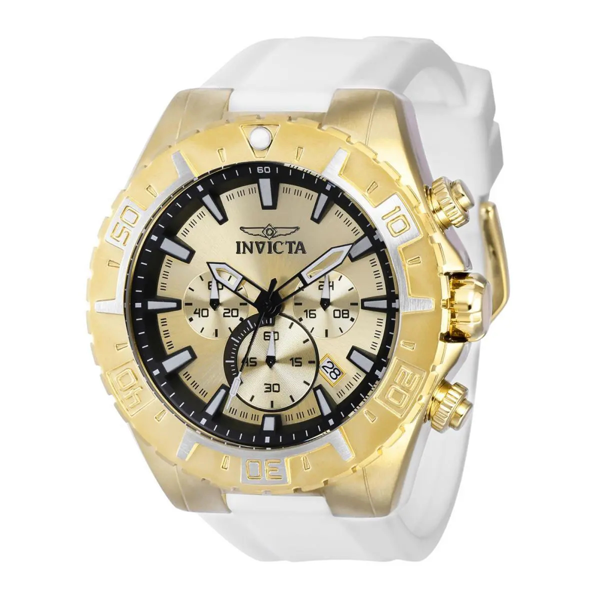 Watch Invicta 37636 Aviator Men 49 Stainless Steel - Dial: Gold, Band: White