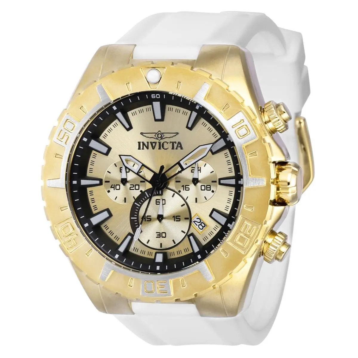Invicta 37636 Aviator Propel Men`s Watch 49mm Quartz Gold Dial Silicone Band