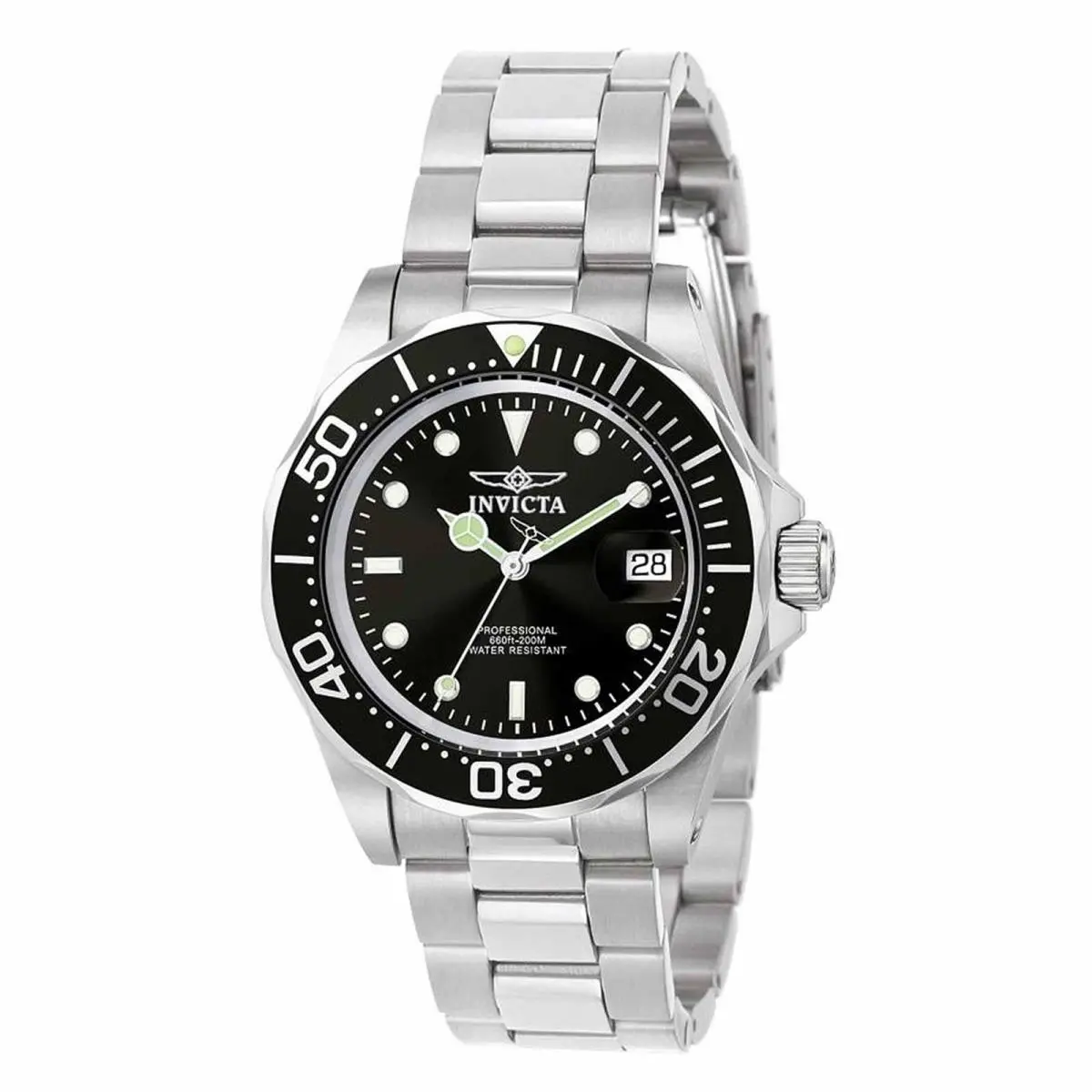 Invicta Men`s Watch Pro Diver Quartz Black Dial Stainless Steel Bracelet 9307