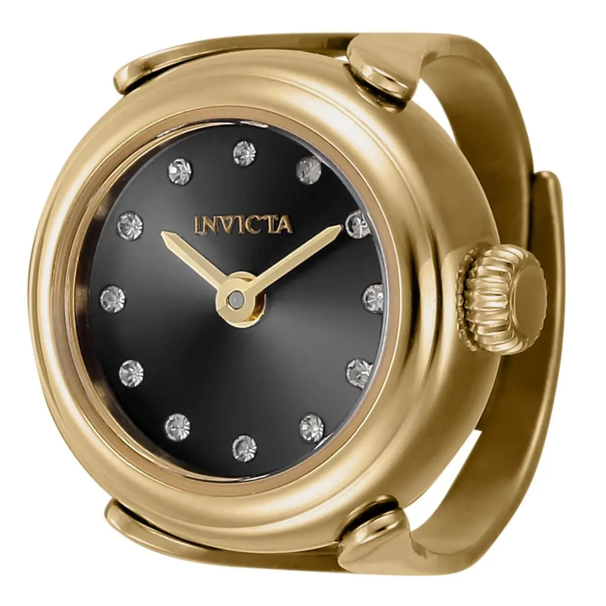 Invicta Women`s Watch Ring Mini Angel Quartz Gold Tone Case Black Dial 44482 - Dial: Black